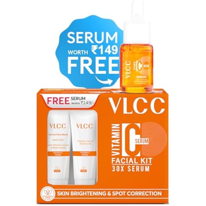 VLCC VITAMIN C SERUM FACIAL KIT - 58G | SKIN BRIGHTENING FACIAL KIT | SKIN BRIGHTENING FACIAL AT HOME | FADES SPOTS AND DULLNESS | VITAMIN C, HYALURONIC ACID & FERULIC ACID - Image 2